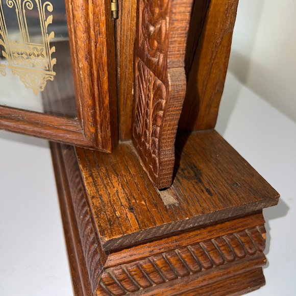 ANTIQUE INGRAHAM OAK AMERICAN GINGERBREAD CLOCK WORKING MANTLE MANTEL WINDUP - Picture 13 of 16